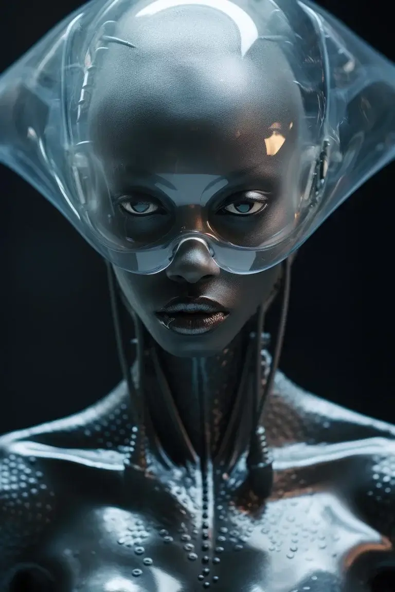 Alien woman with black skin and transparent head