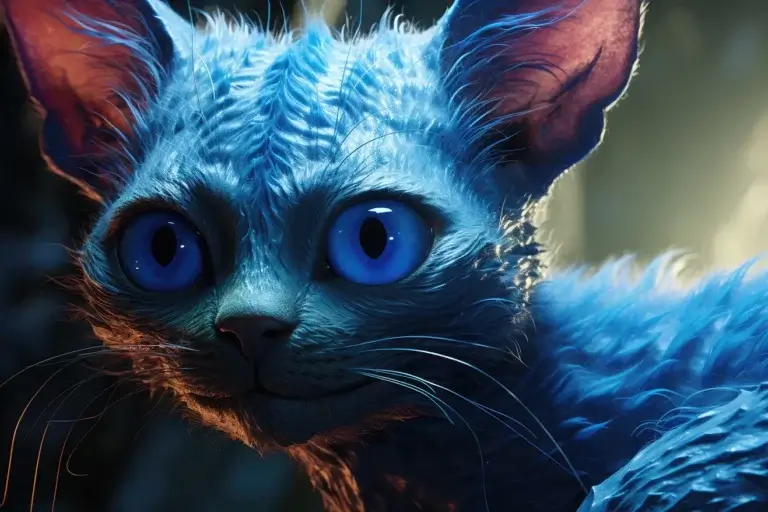 Weird cat with blue skin and big eyes