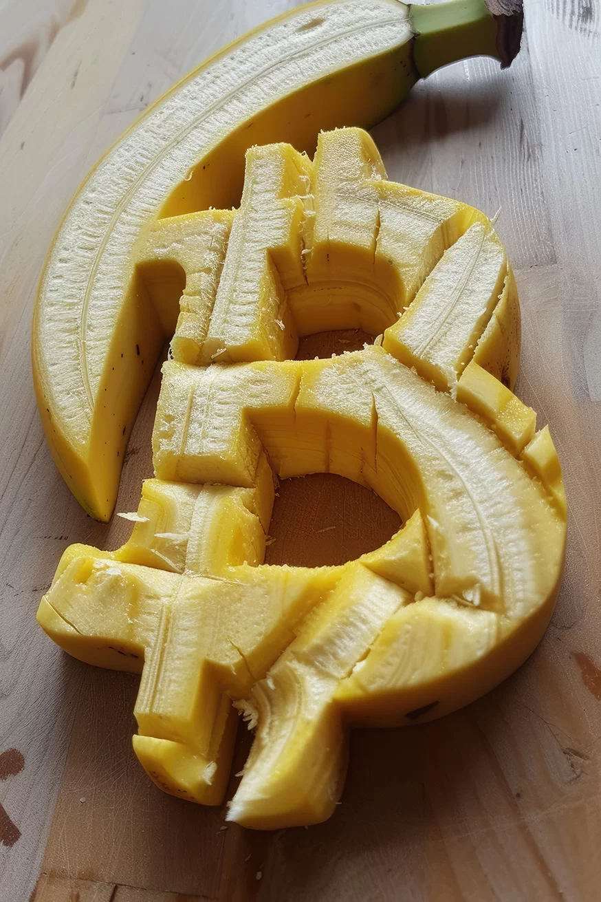 Bitcoin logo made of bananas