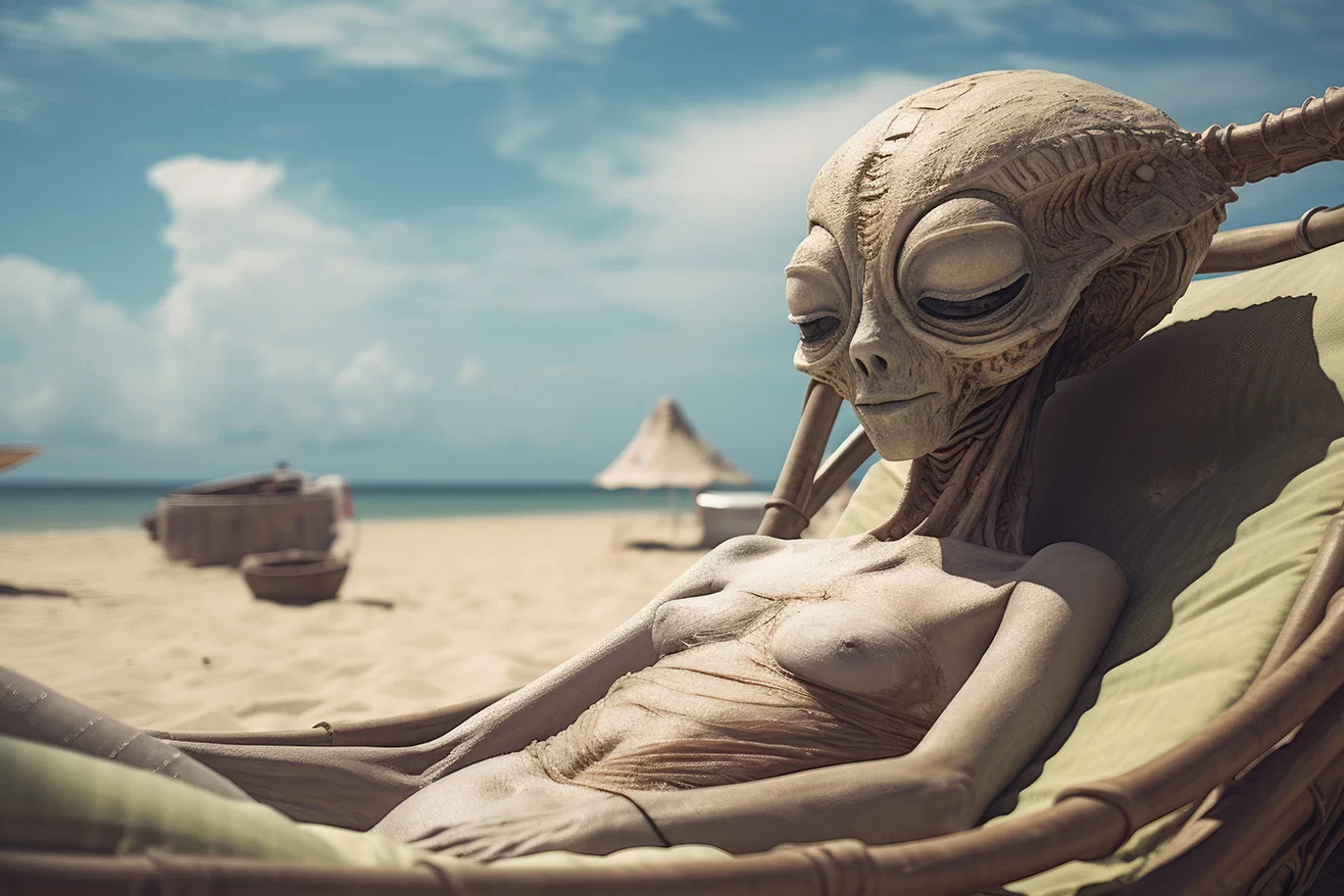 Alien woman relaxing on the beach