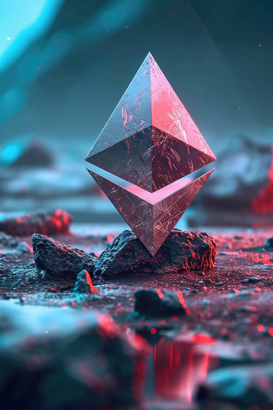 Ethereum logo made of green and red stones