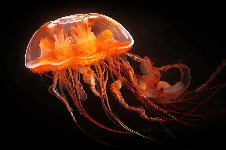 Big orange jellyfish on black background