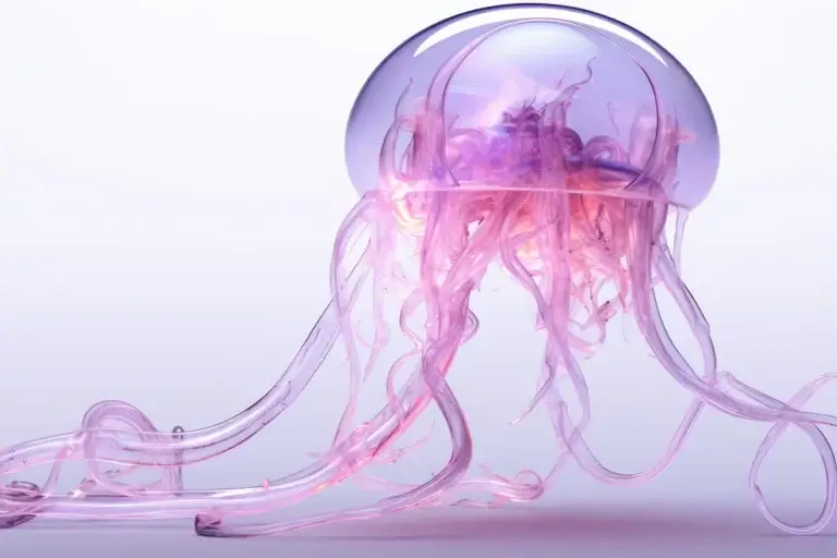 Purple clear glass jellyfish on pastel background