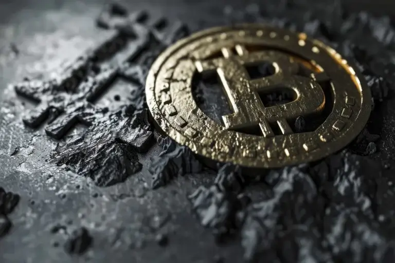 Retro golden bitcoin logo on black grunge background