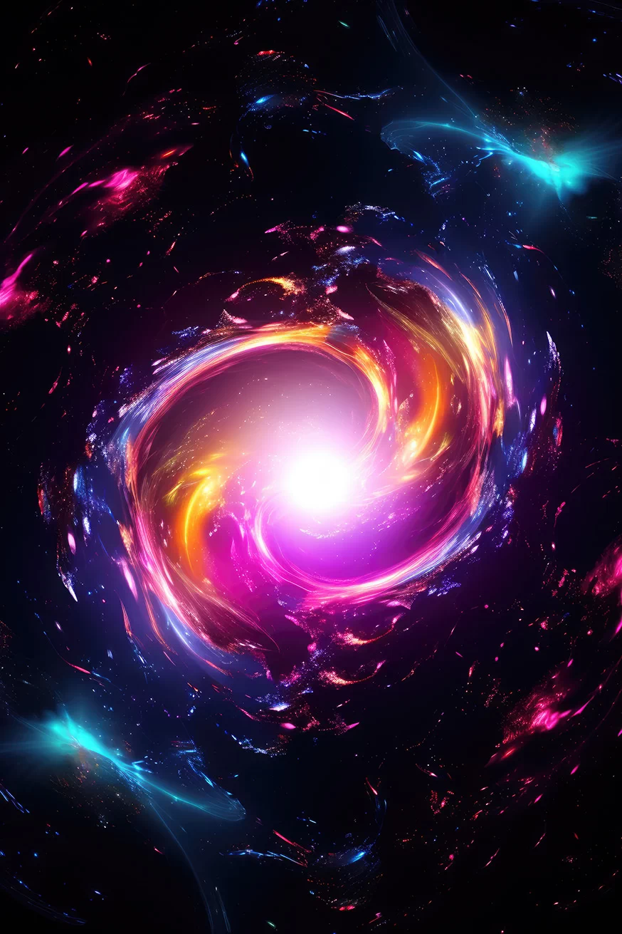 Colorful pink and orange swirled galaxies in the space