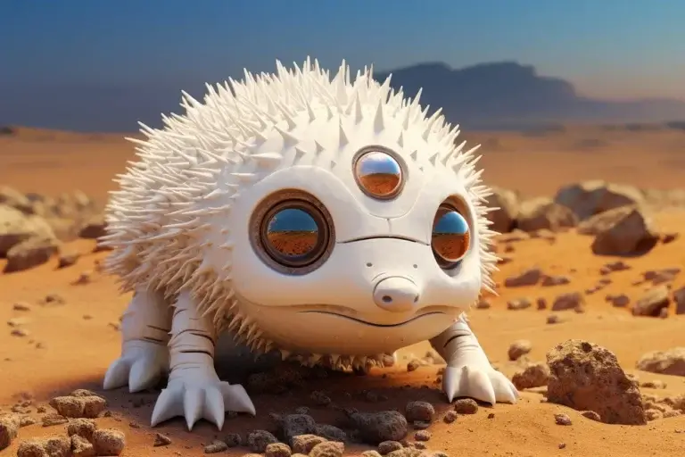 Weird alien white hedgehog with three eyes