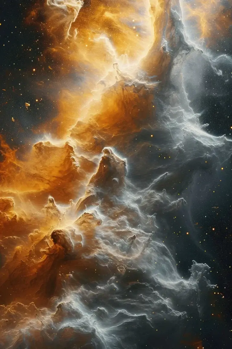 Orange and grey nebula clouds in the space